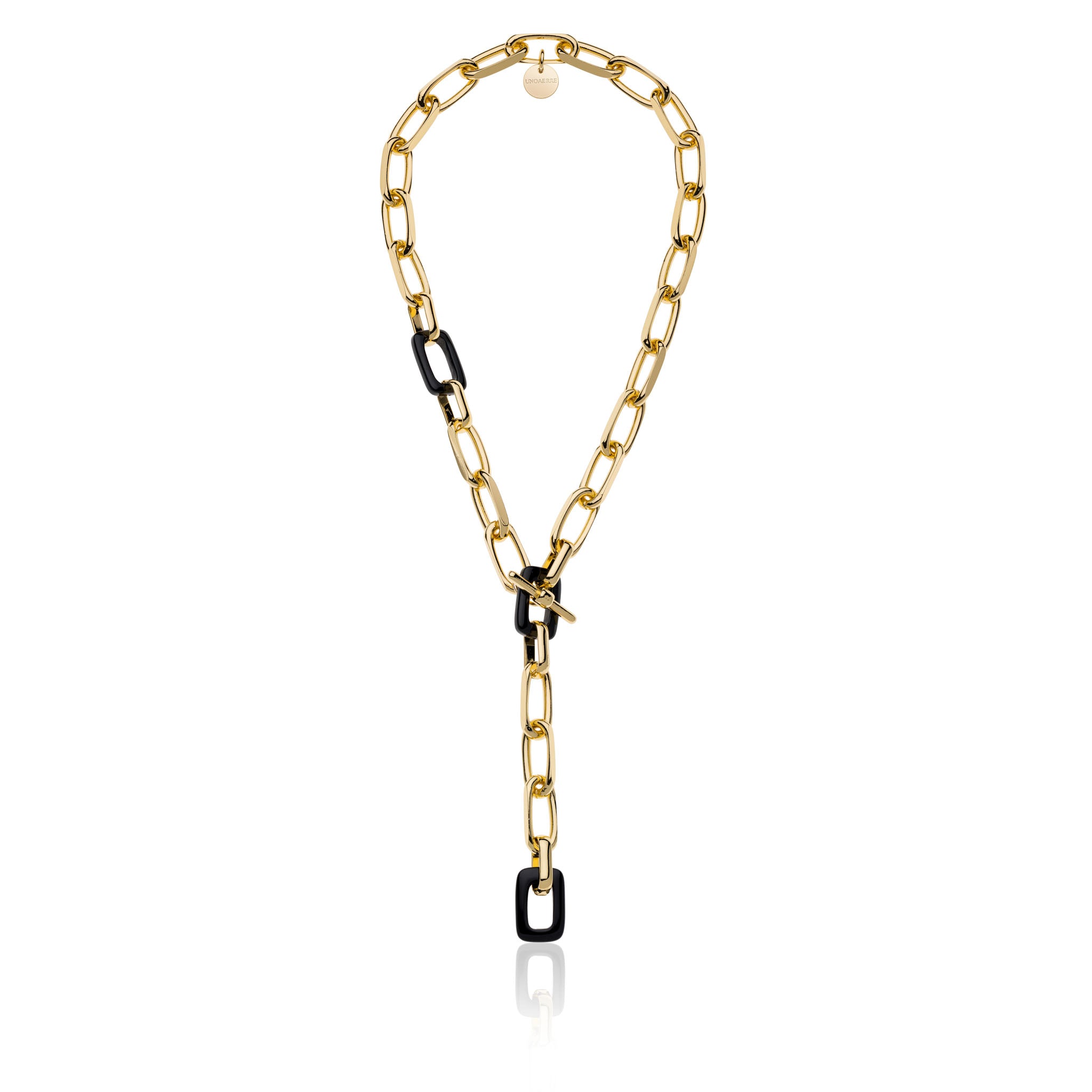Collana Donna Unoaerre Bronzo Dorato Catena Forzatina Onice Nero 532009