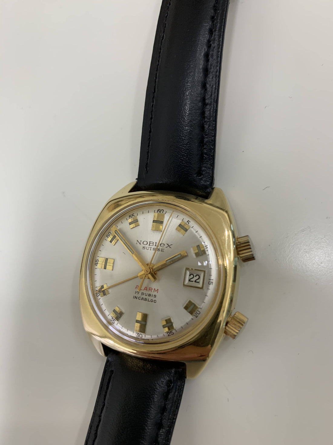 Orologio Uomo Vintage Noblex Carica Manuale Svegliarino Allarme Dorato Data