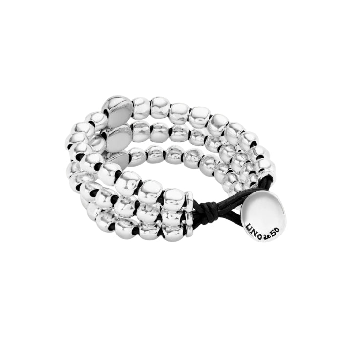 Bracciale Donna Uno De 50 Sfere Tre Fili Placcato Argento Cuoio Marrone PUL2550MTL0000M