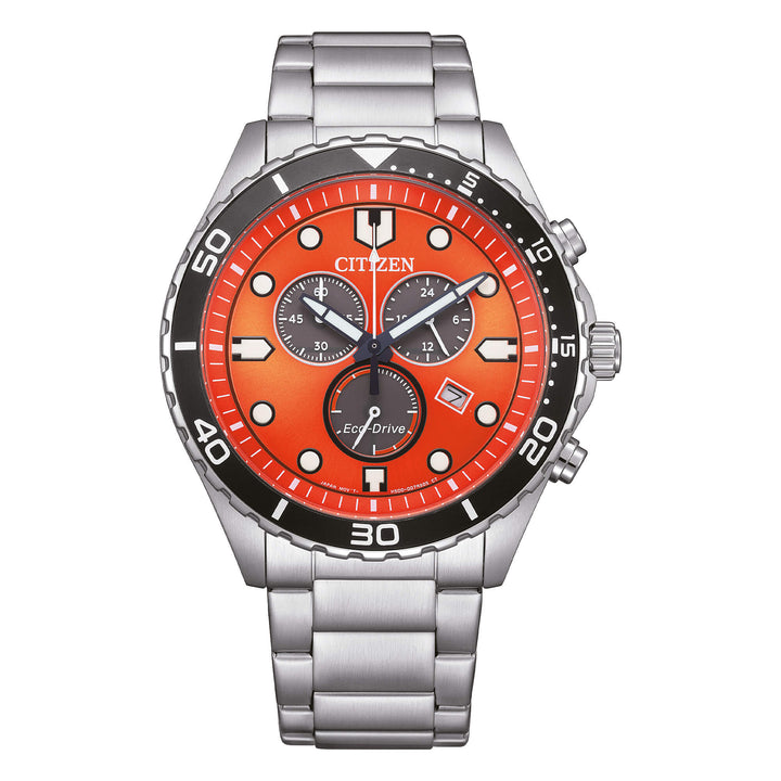 Orologio Uomo Citizen Eco-Drive Cronografo Sport Arancione Nero AT2560-84X