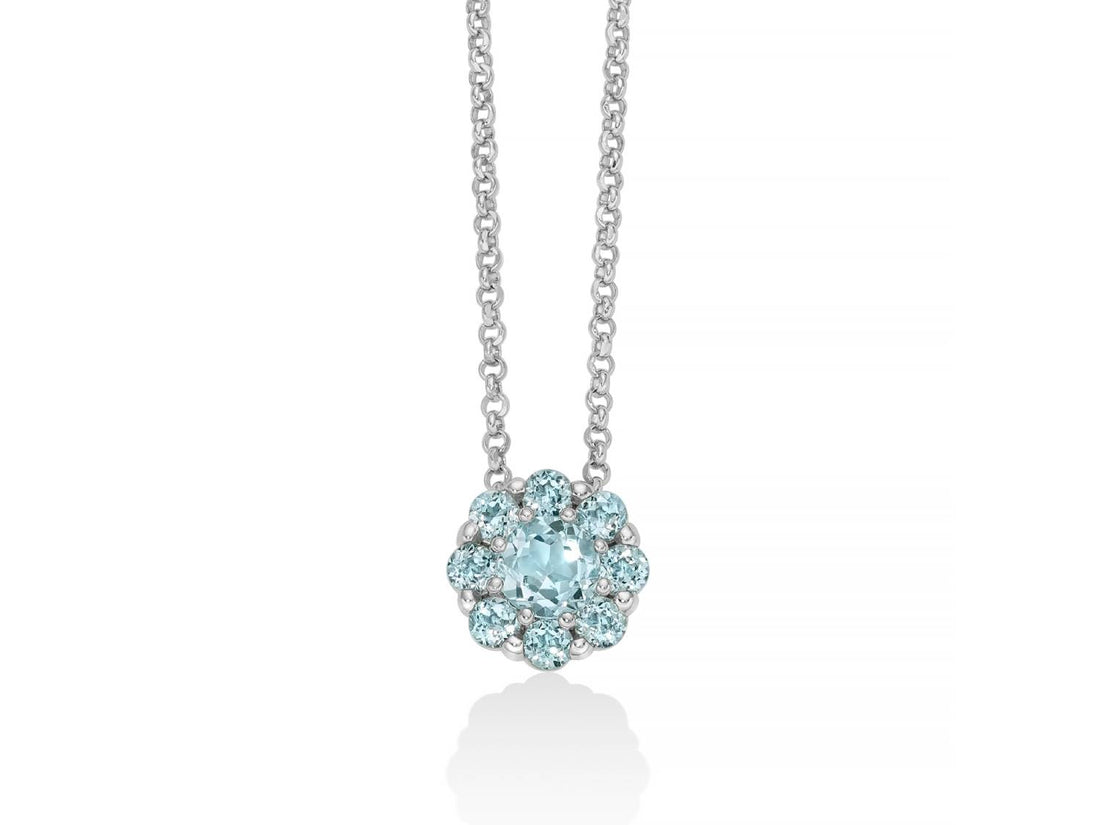 Collana Donna Miluna Gemma Del Cielo Argento 925 Topazio Azzurro Fiore CLD4794