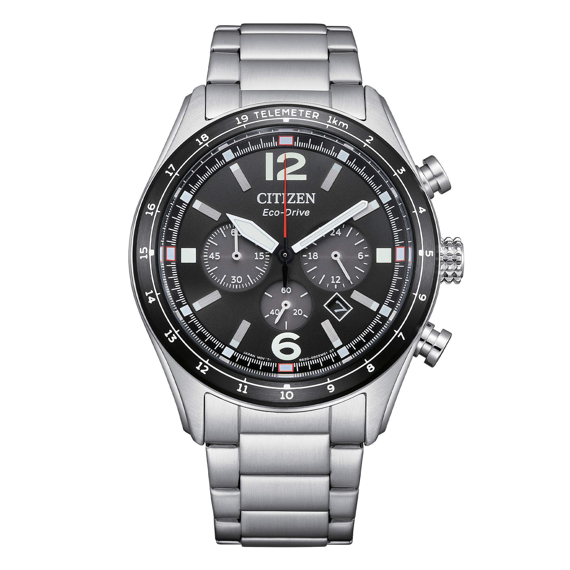 Orologio Uomo Citizen Nero Aviator Eco-Drive Cronografo Acciaio Data CA4654-55E
