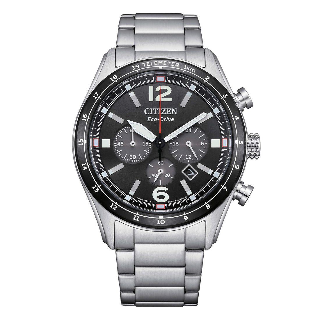 Orologio Uomo Citizen Nero Aviator Eco-Drive Cronografo Acciaio Data CA4654-55E