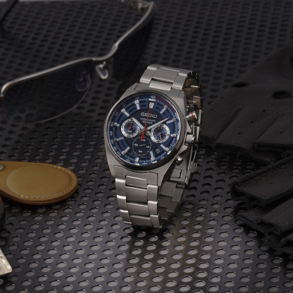 Orologio Uomo Seiko Neo Sport Acciaio Quarzo Cronografo Blu Rosso Data SSB407P1
