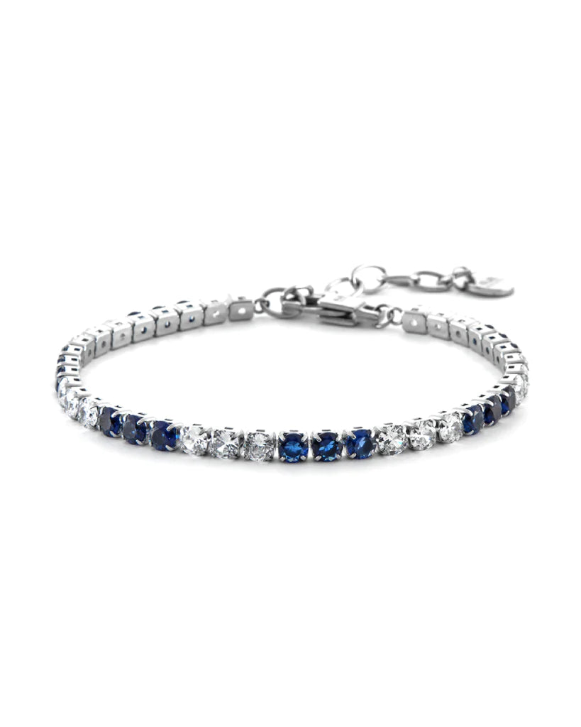 Bracciale Uomo 4US Cesare Paciotti Tennis Acciaio Zirconi Blu e Bianchi 4UBR6356