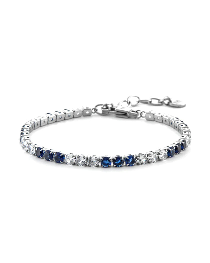 Bracciale Uomo 4US Cesare Paciotti Tennis Acciaio Zirconi Blu e Bianchi 4UBR6356