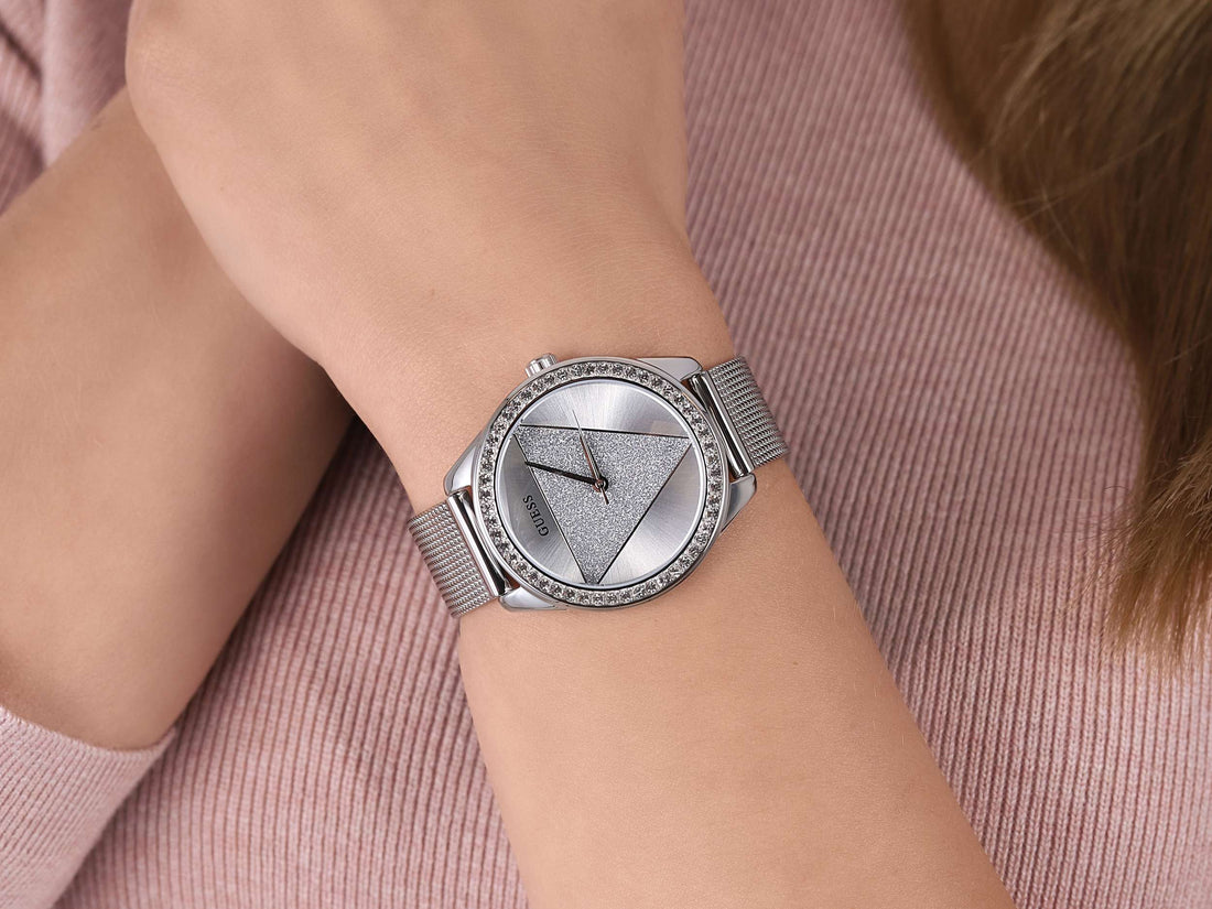 Orologio Donna Guess Quarzo Solo Tempo Acciaio Maglia Milano Zirconi W1142L1