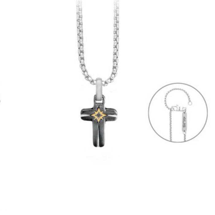 Collana Uomo 4US Cesare Paciotti Acciaio Croce Rosa Dei Venti Oro 18 Kt 4UCL8786