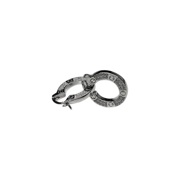 Orecchini Unisex Re Mida Argento 925 Cerchi Zirconi Bianchi Viti Cerchi-8