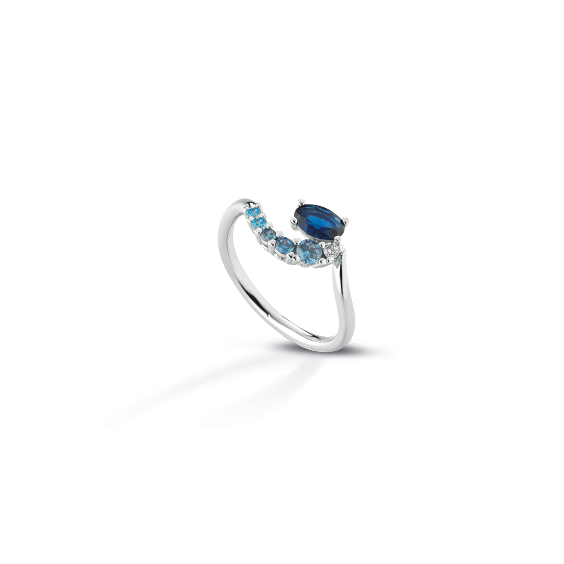 Anello Donna Kulto 925 Argento Bianco Zirconi Azzurri Blu KR925-049-14
