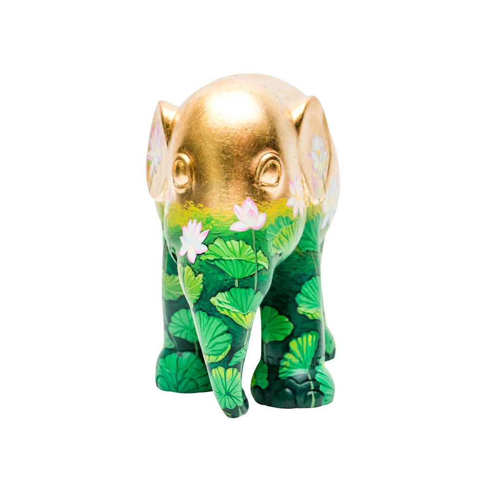 Scultura Elefante Onlylux Golden Lotus 30 cm Resina Dipinto A Mano 8858831247246