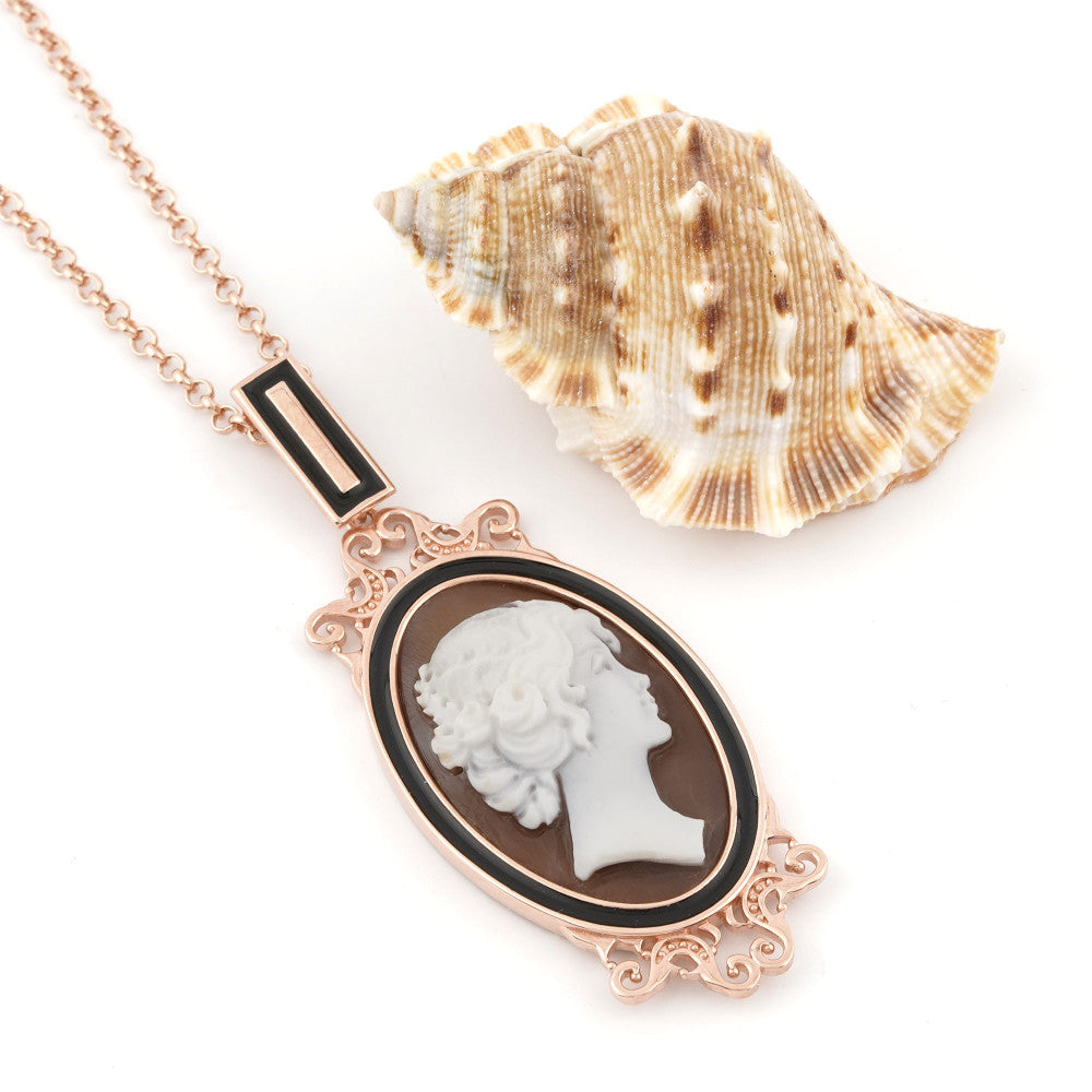 Pendente Donna Cameo Italiano Argento Rosè 925 Dea Incisa Cammeo Rosso P137PM-R