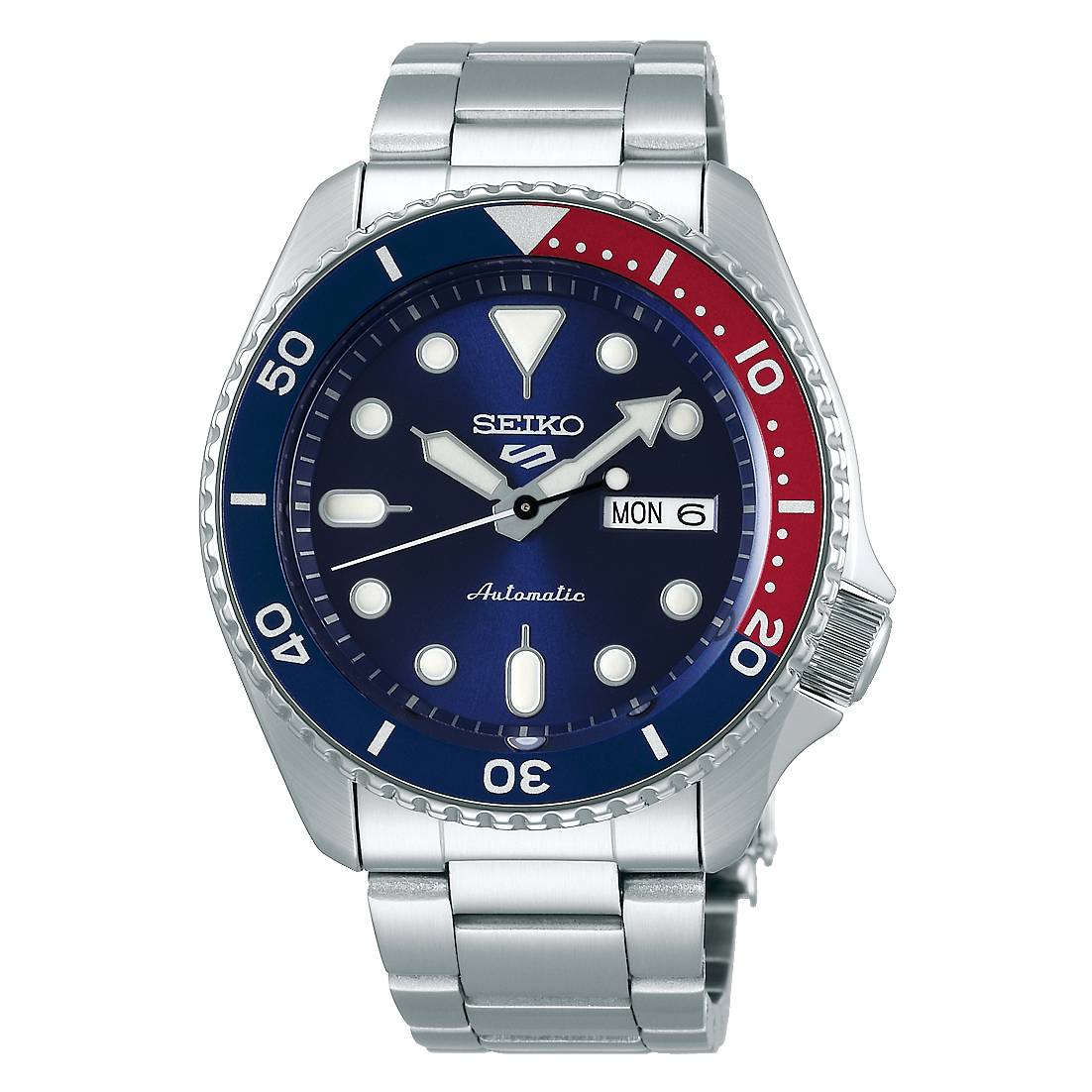 Orologio Uomo Seiko 5 Automatico Pepsi Acciaio Doppia Data Blu Rosso SRPD53K1