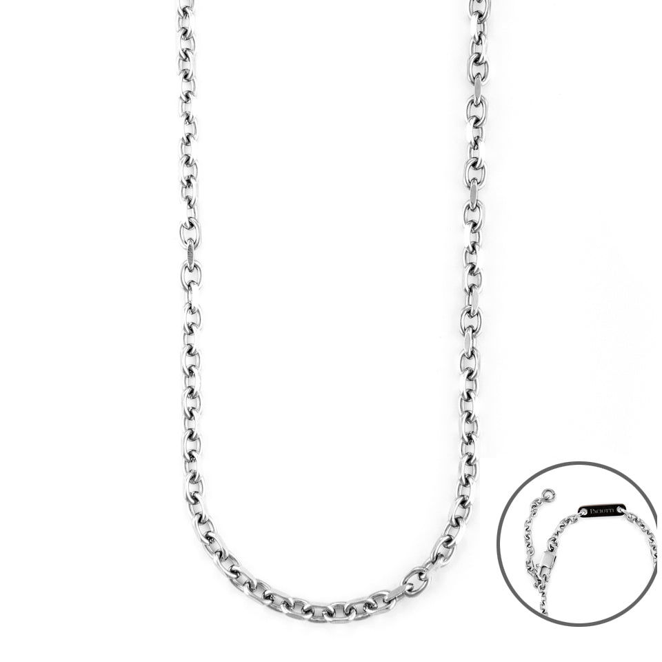 Collana Uomo 4US Cesare Paciotti Acciaio Lucido Catena Rollò Targhetta Nera 4UCL6143