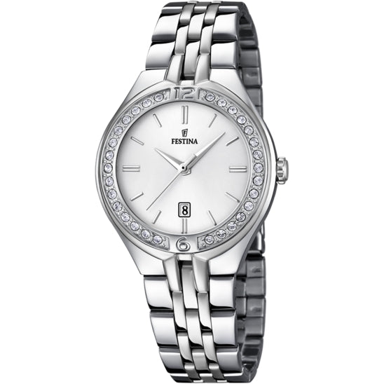 Orologio Donna Festina Acciaio Zirconi Quarzo Data Solo Tempo Bianco F16867/1