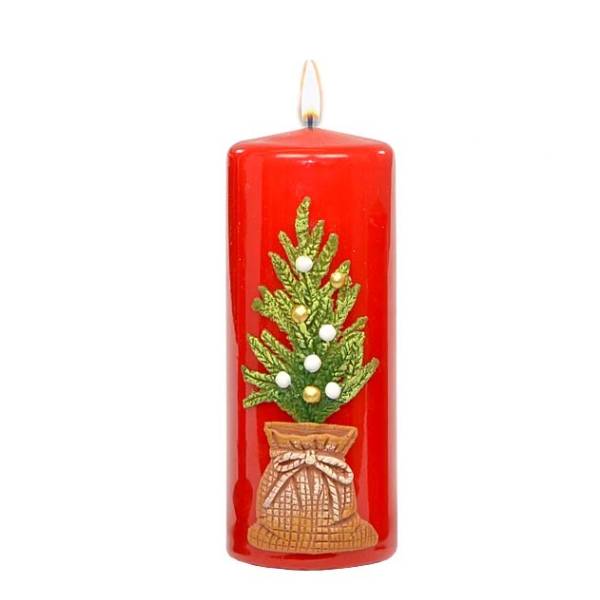 Candela Adpal Cilindrica Rossa Abete Decorato AD-15