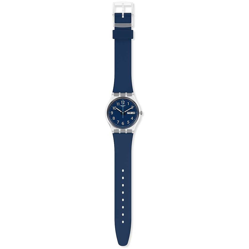 Orologio Uomo Gomma Swatch Bambino Quarz Solo Tempo Doppia Data Blu Numeri GE725