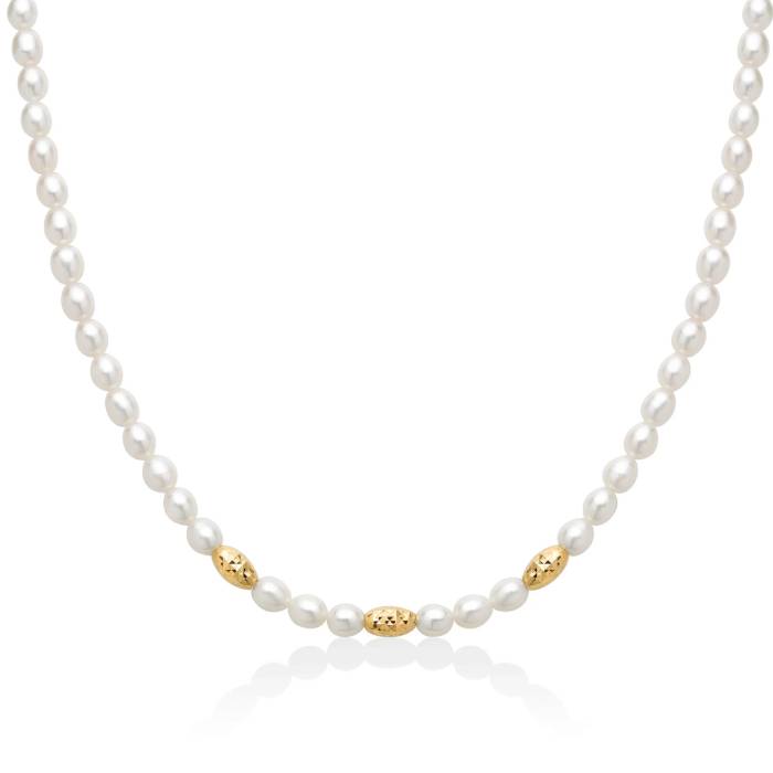 Collana Donna Miluna Perle Pepite Argento Diamantato Dorato PCL6653G