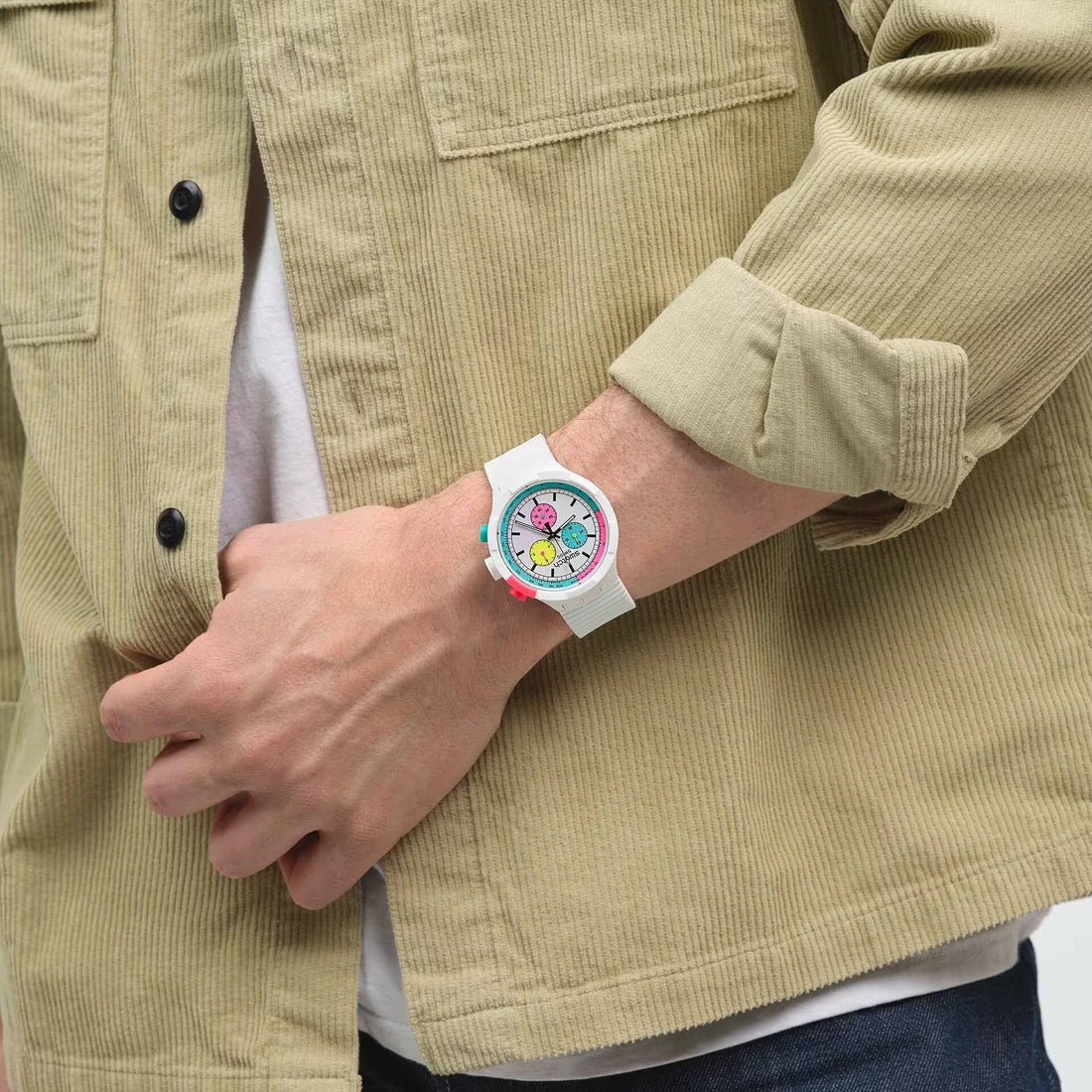 Orologio Unisex Swatch The Purity Of Neon Quarzo Cronografo Multicolore SB06W100