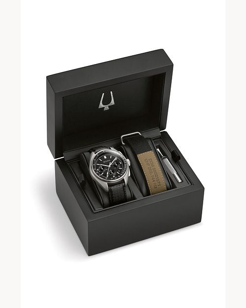 Orologio Uomo Bulova Quarzo Cronografo Lunar Pilot Nero Acciaio Pelle Data 96B251