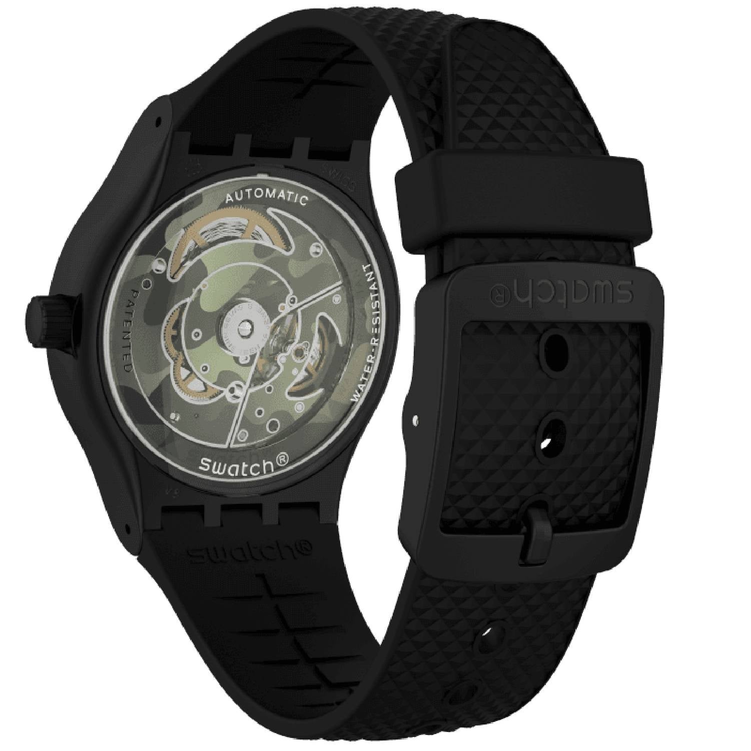 Orologio Uomo Gomma Resina Swatch Automatico Sistem Kamu Nero Bianco SUTB407