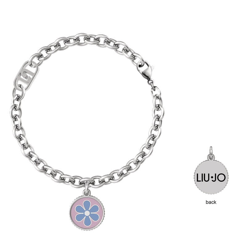 Bracciale Donna Acciaio  Liu jo ciondolo smaltato con fiore blu e rosa LJ3105