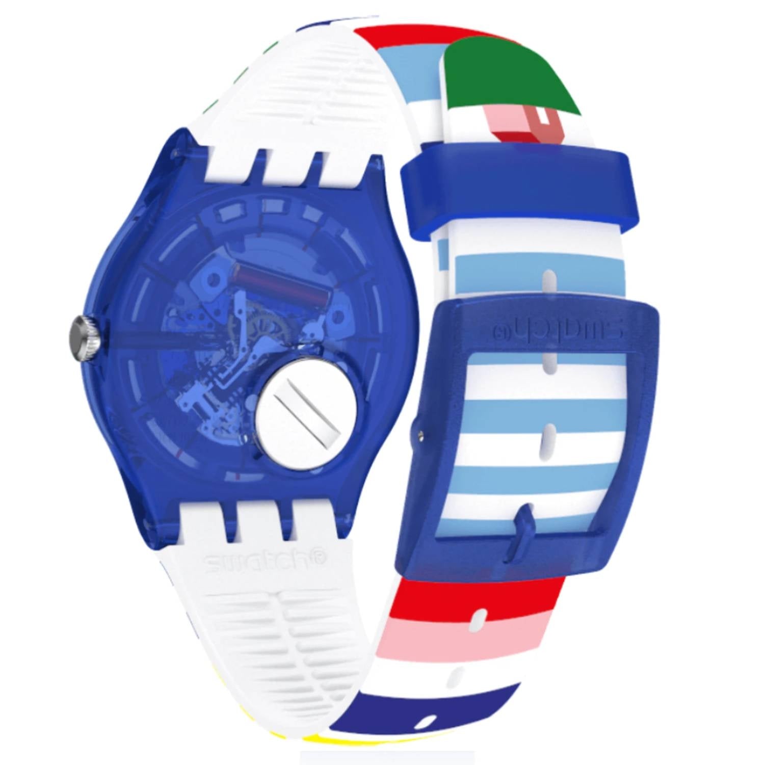 Orologio Uomo Gomma Swatch Quarzo Solo Tempo Doppia Data Arcobaleno SUON715