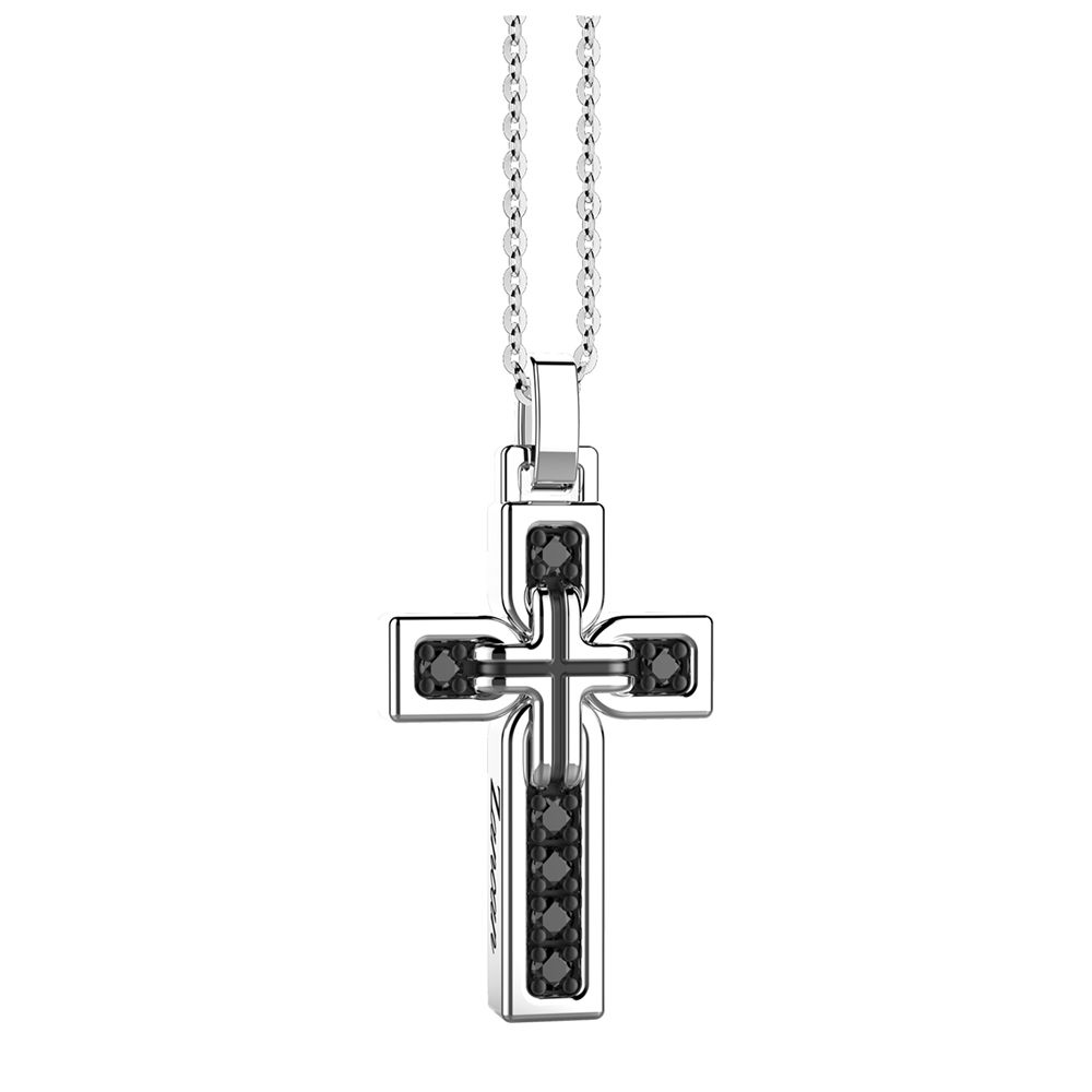 Collana Uomo Zancan Argento 925 Insignia Croce Zirconi Neri ESC011