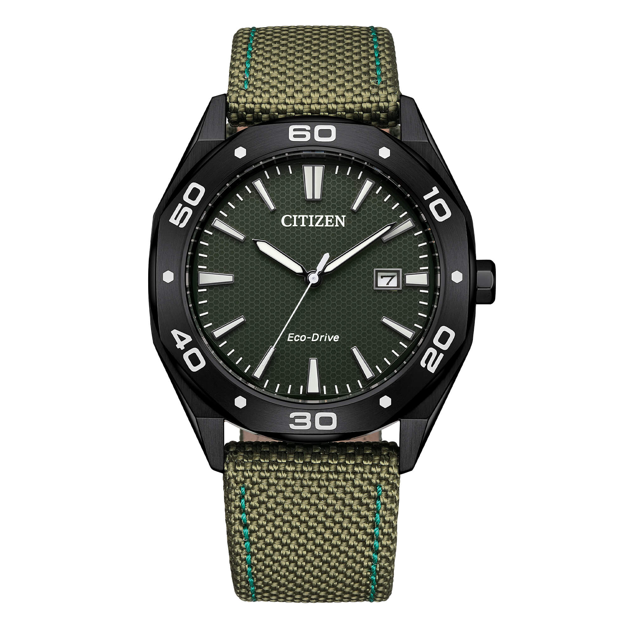 Orologio Uomo Citizen Verde Militare Eco-Drive Solo Tempo Acciaio Data BM7635-01X