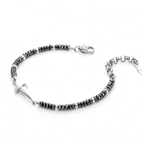 Bracciale Uomo Cesare Paciotti Argento Bianco 925 Rodio Nero Biglie Spadino JPBR2319B