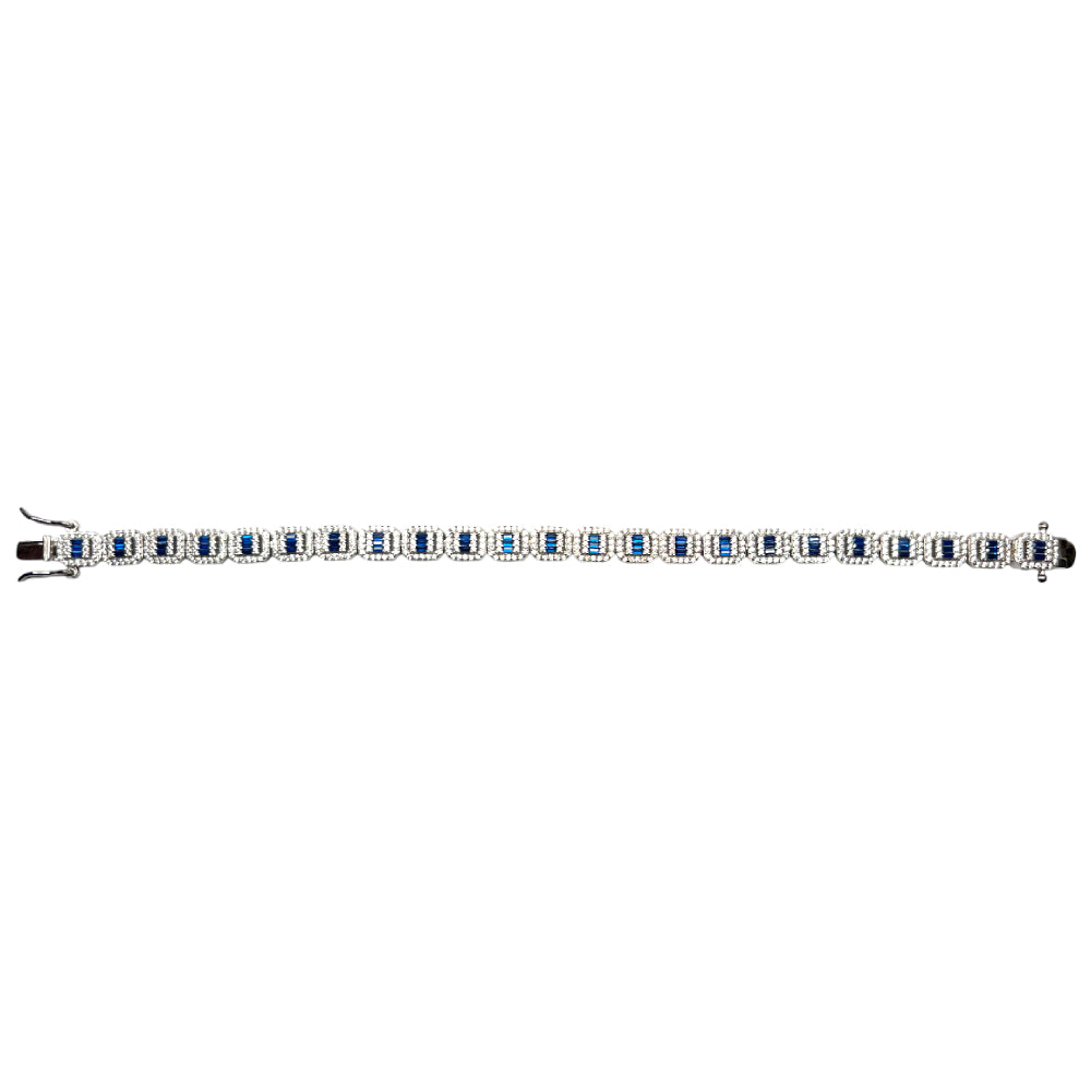 Bracciale Unisex Re Mida Tennis Baguette Blu Argento Zirconi Bianchi Tennis-24
