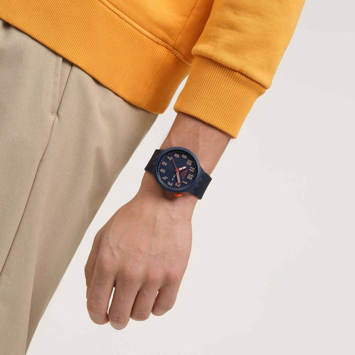 Orologio Uomo Swatch ESSENTIALLY CONFIDENT Quarzo Data Blu SB01S700
