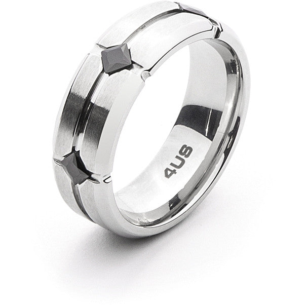Anello Uomo 4US Cesare Paciotti Acciaio Zirconi Neri Finitura In Acciaio Misura 24 4UAN4553-24