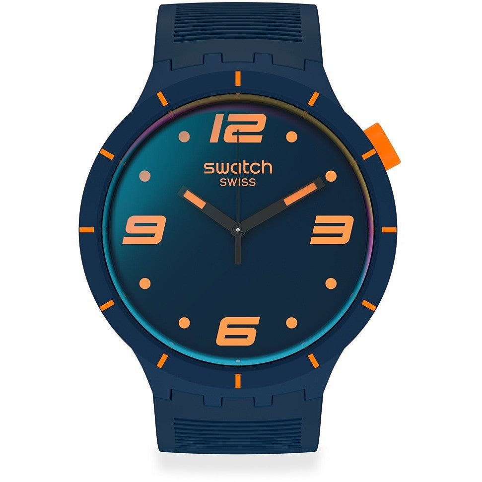 Orologio Uomo Silicone Gomma Swatch Big Bold Solo Tempo Blu Arancione Quarzo