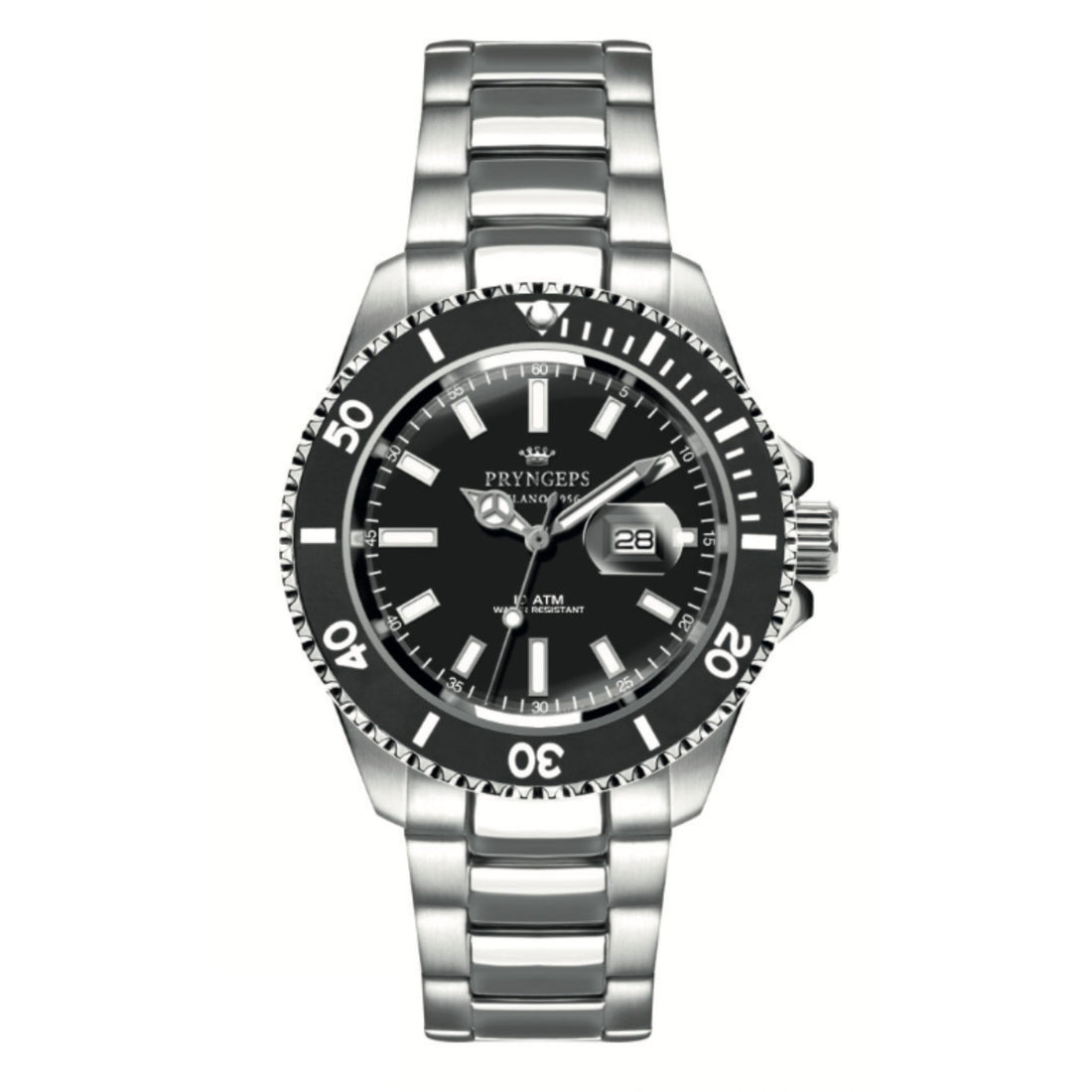 Orologio Uomo Pryngeps Mediterraneo Acciaio Quarzo Data SUB A1097 NERO