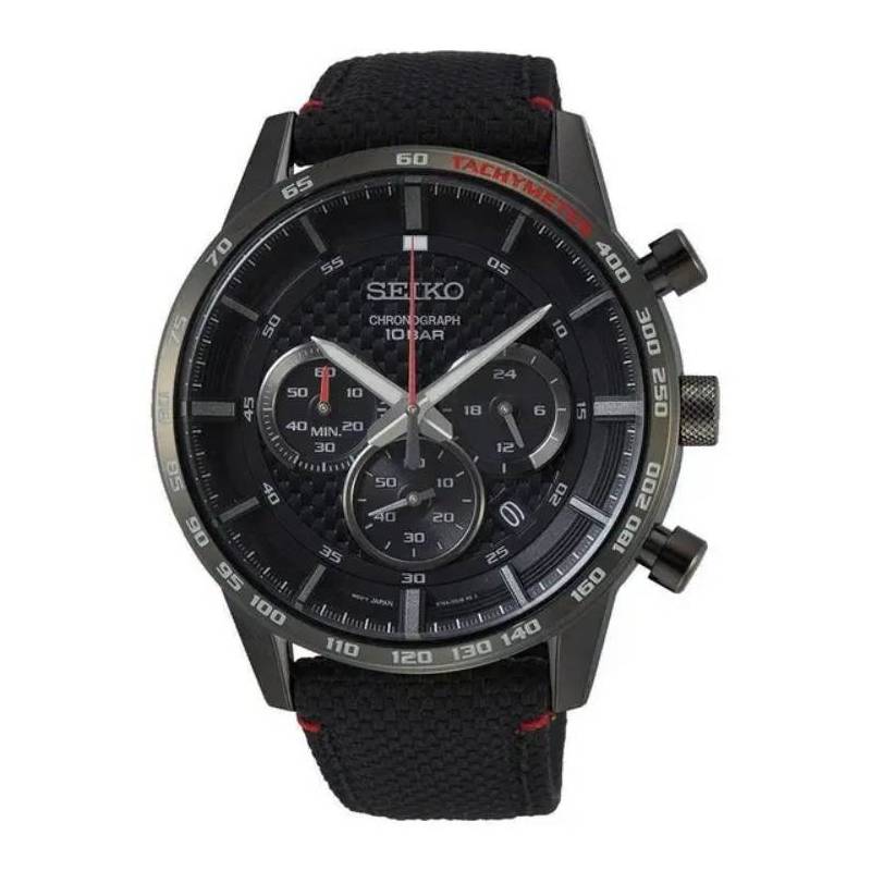 Orologio Uomo Seiko Cronografo Acciaio Con Cinturino In Nylon Quadrante Nero SSB359P