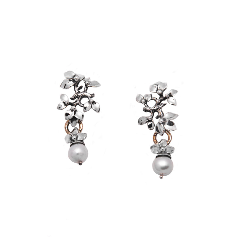 Orecchini Donna Nemoris Argento 925 Bronzo Rosè Perla Tonda Fiori Lavorati BOF01
