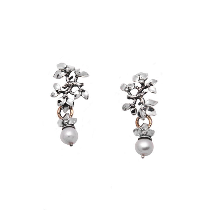 Orecchini Donna Nemoris Argento 925 Bronzo Rosè Perla Tonda Fiori Lavorati BOF01