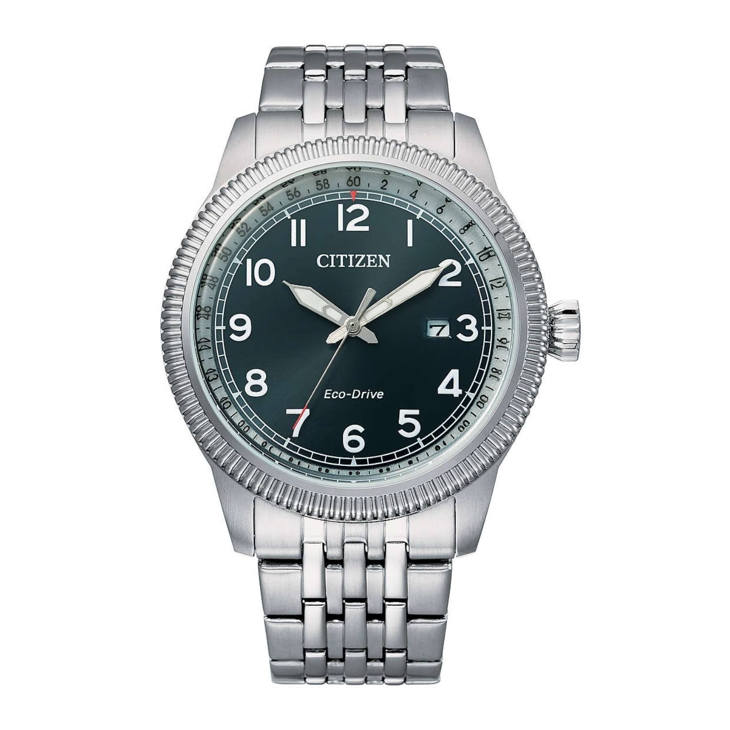 Orologio Uomo Acciaio Citizen Eco Drive Solo Tempo Datario Fondo Blu BM7480-81L