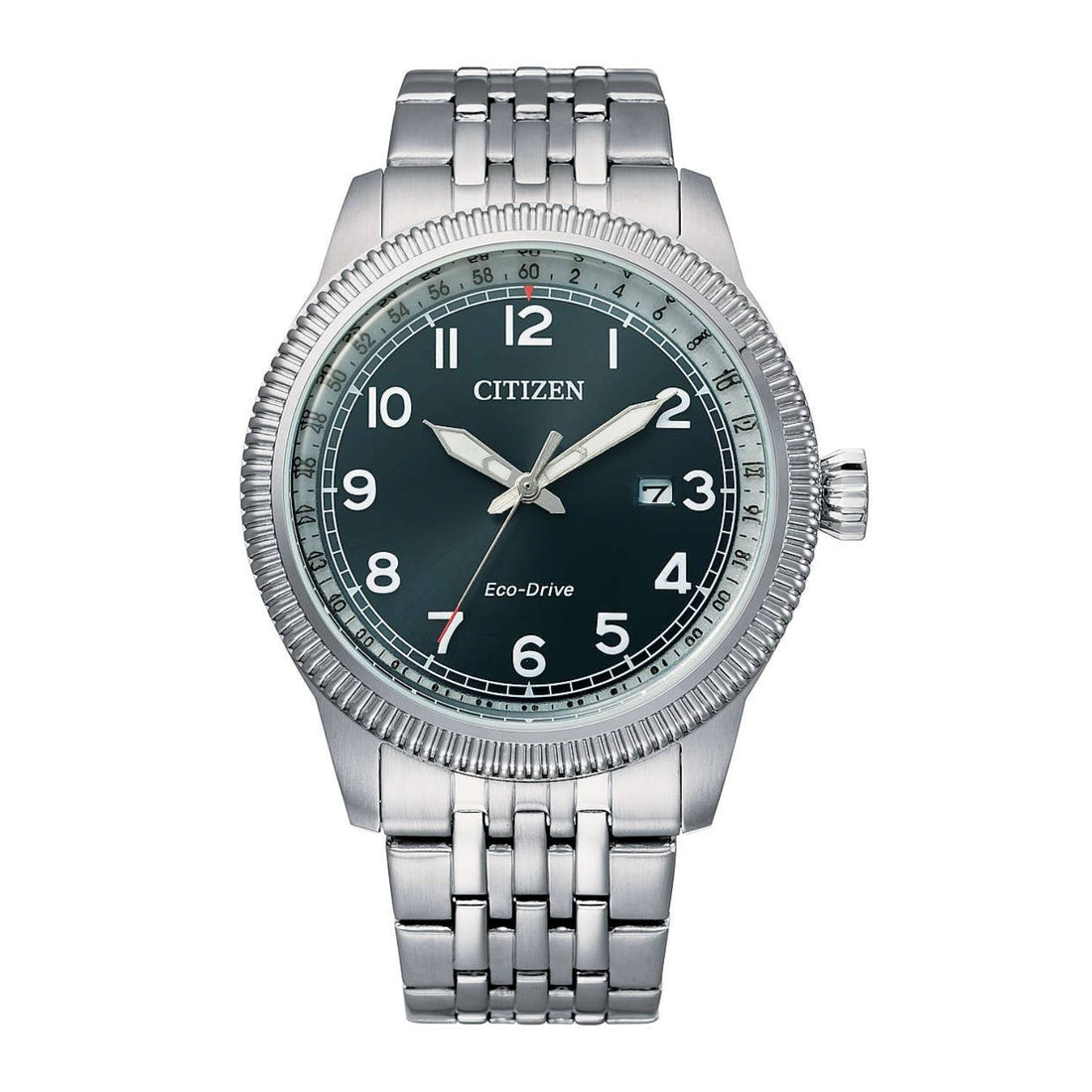 Orologio Uomo Acciaio Citizen Eco Drive Solo Tempo Datario Fondo Blu BM7480-81L