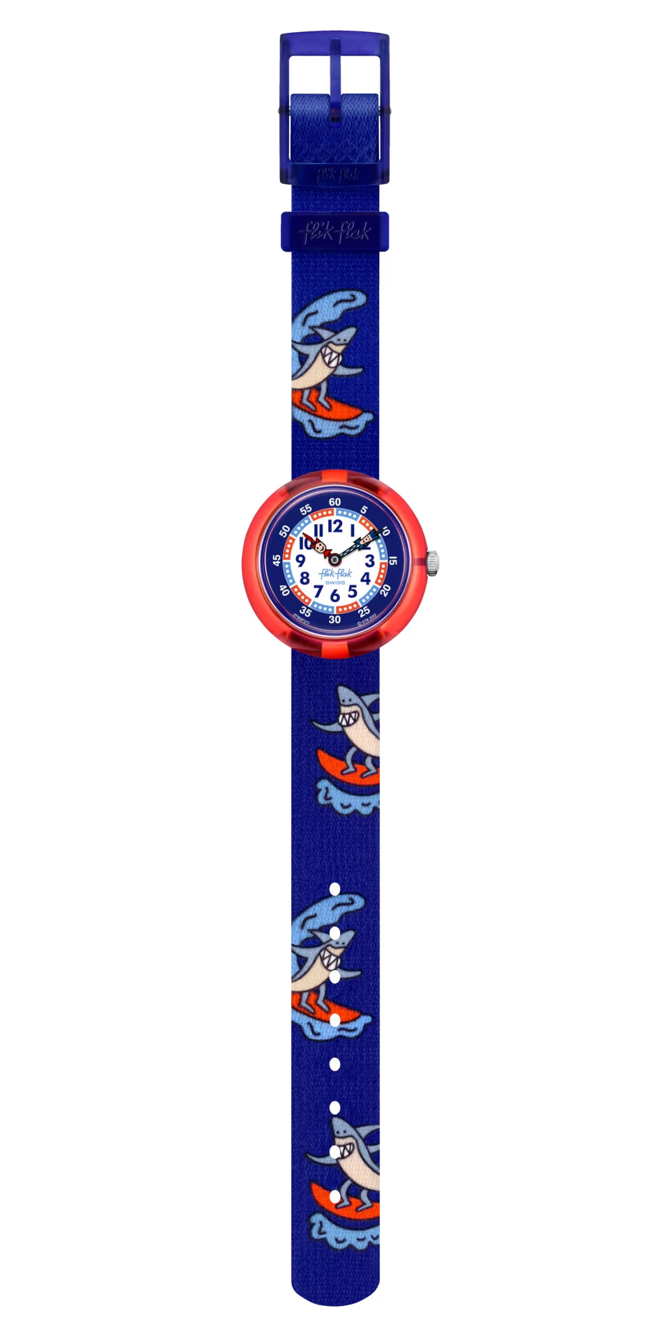 Orologio Bambino Swatch Flik Flak Yeeew Squalo Quarzo Solo Tempo Blu Rosso ZFBNP211