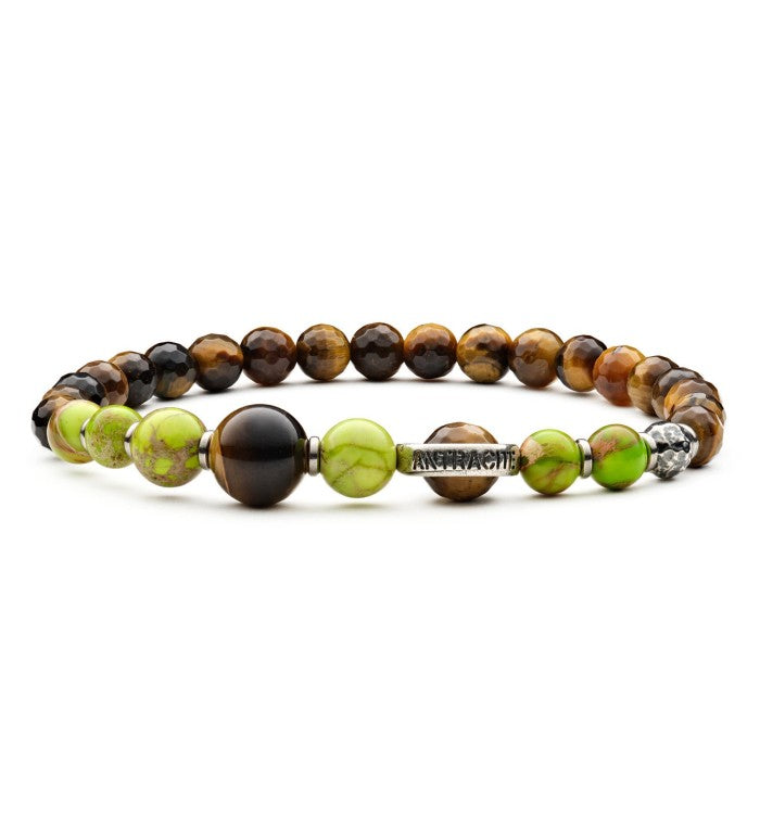 Bracciale Uomo Antracite Con Pietre Verdi  Marroni Jupiter