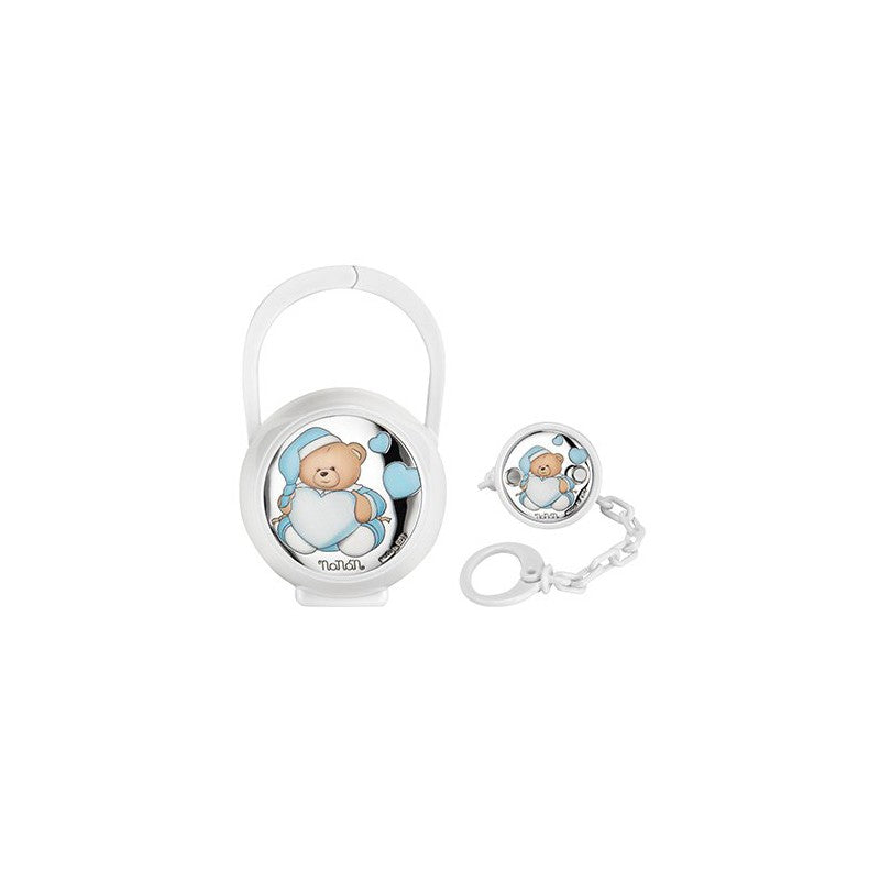 Set Portaciuccio Bambino Nanan Orsetto Catenella Azzurro Argento 925 NPO0003