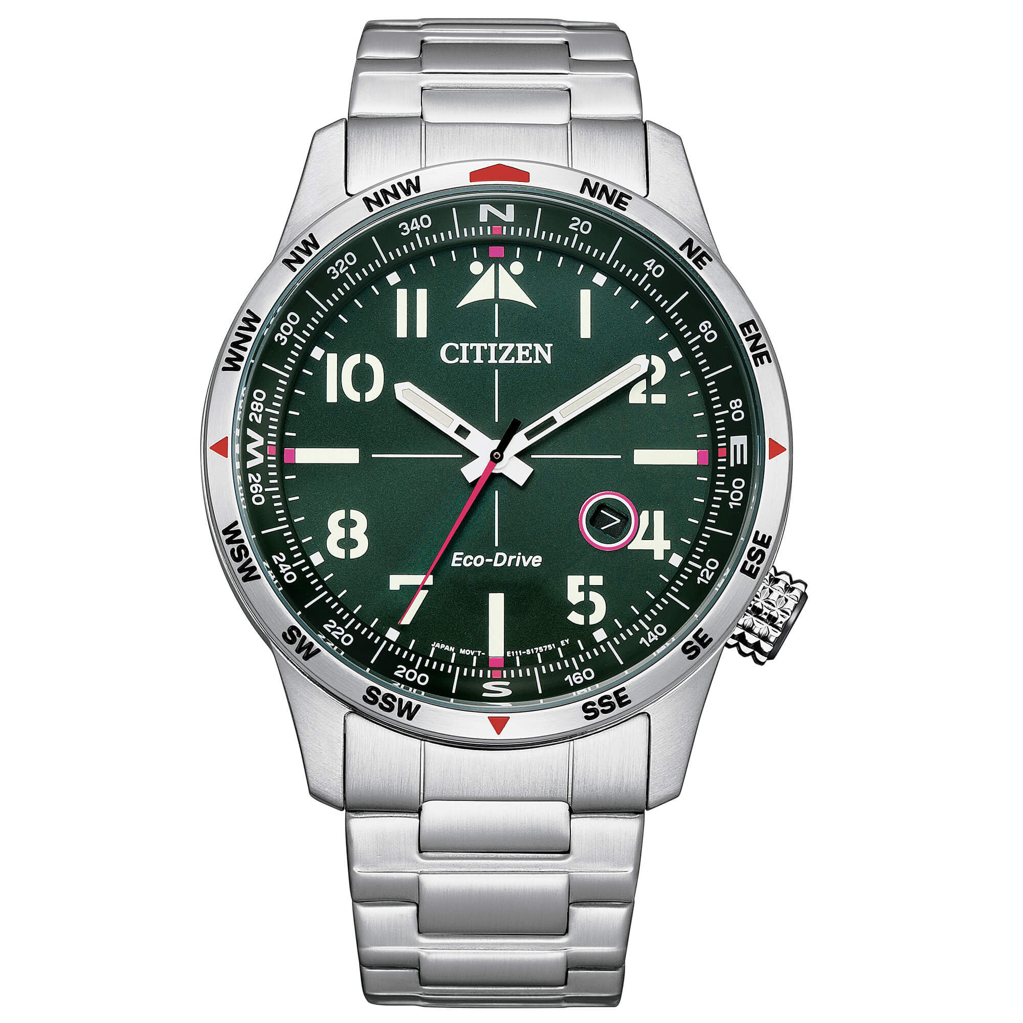 Orologio Uomo Acciaio Citizen Aviator  Eco Drive Verde BM7551-84X