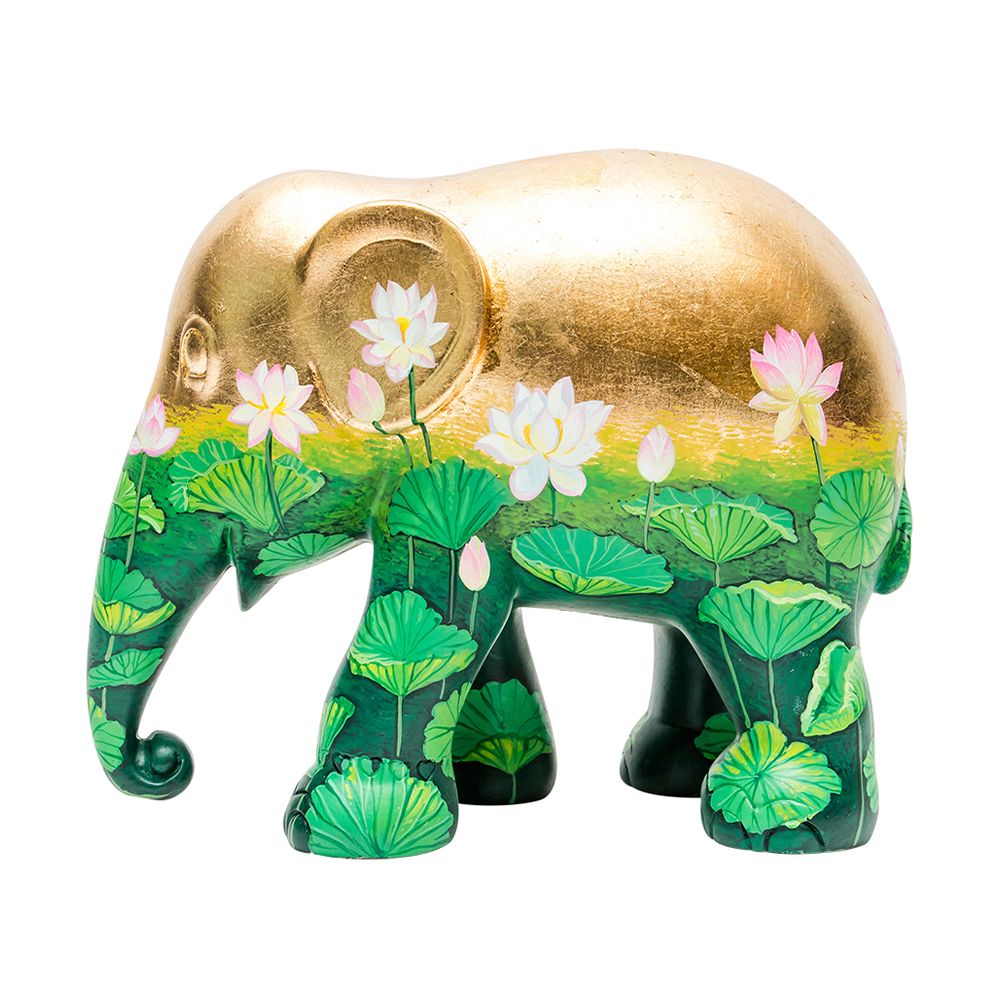 Scultura Elefante Onlylux Golden Lotus 30 cm Resina Dipinto A Mano 8858831247246