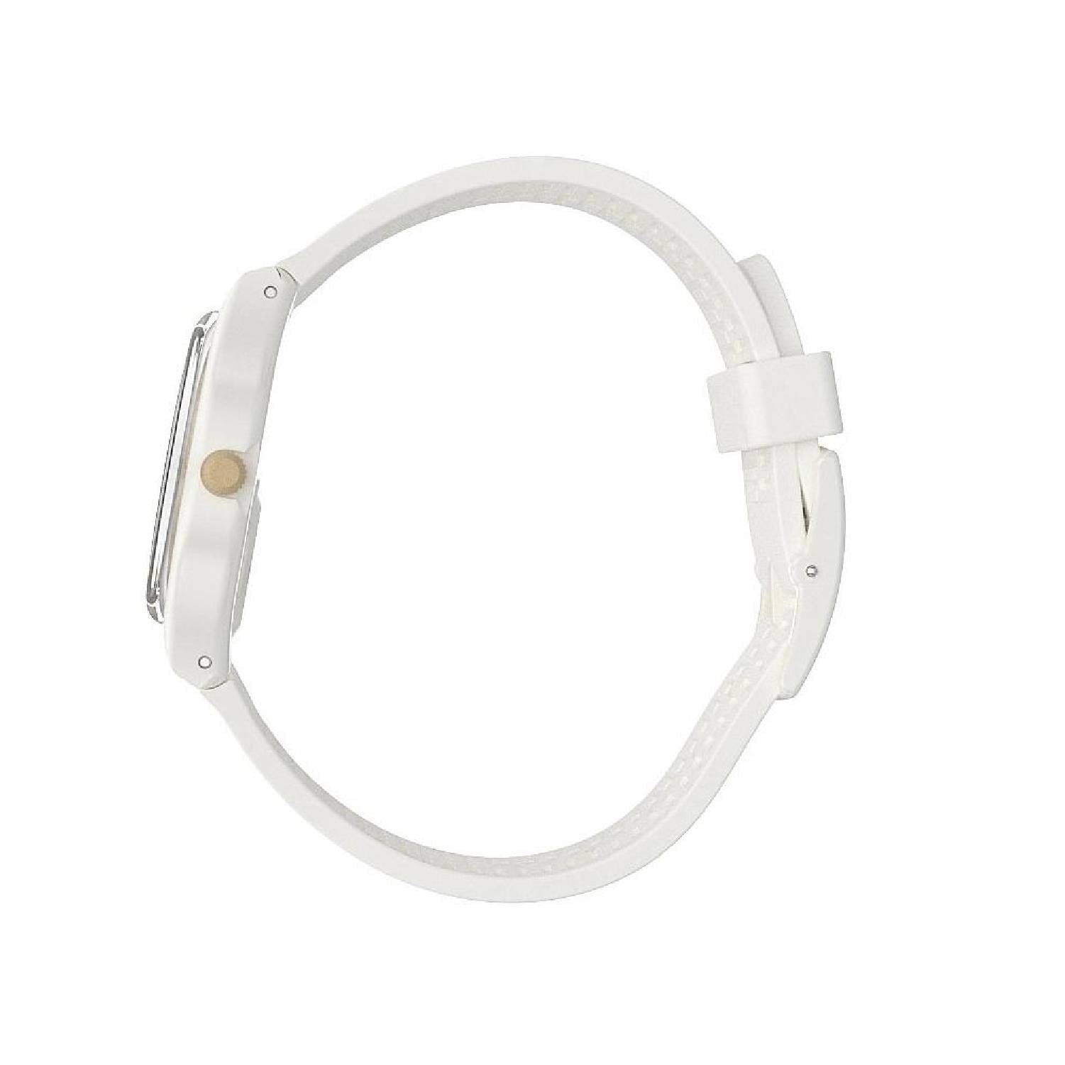 Orologio Donna Gomma Resina Swatch Quarzo Solo Tempo Oro Zirconi Bianco GW199