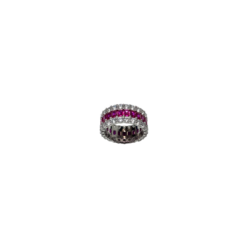 Anello Donna Re Mida Argento 925 Zirconi Rossi Baguette Misura 12 Fascia-2/12