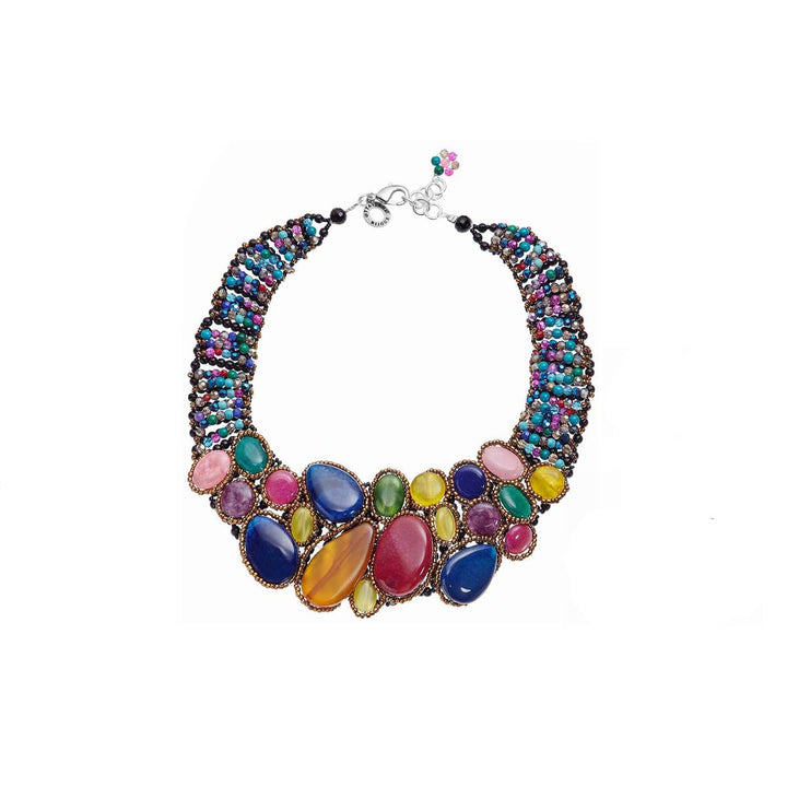 Collana Donna Ottaviani Bronzo Semirigida Agate E Perline Colorate  500716C