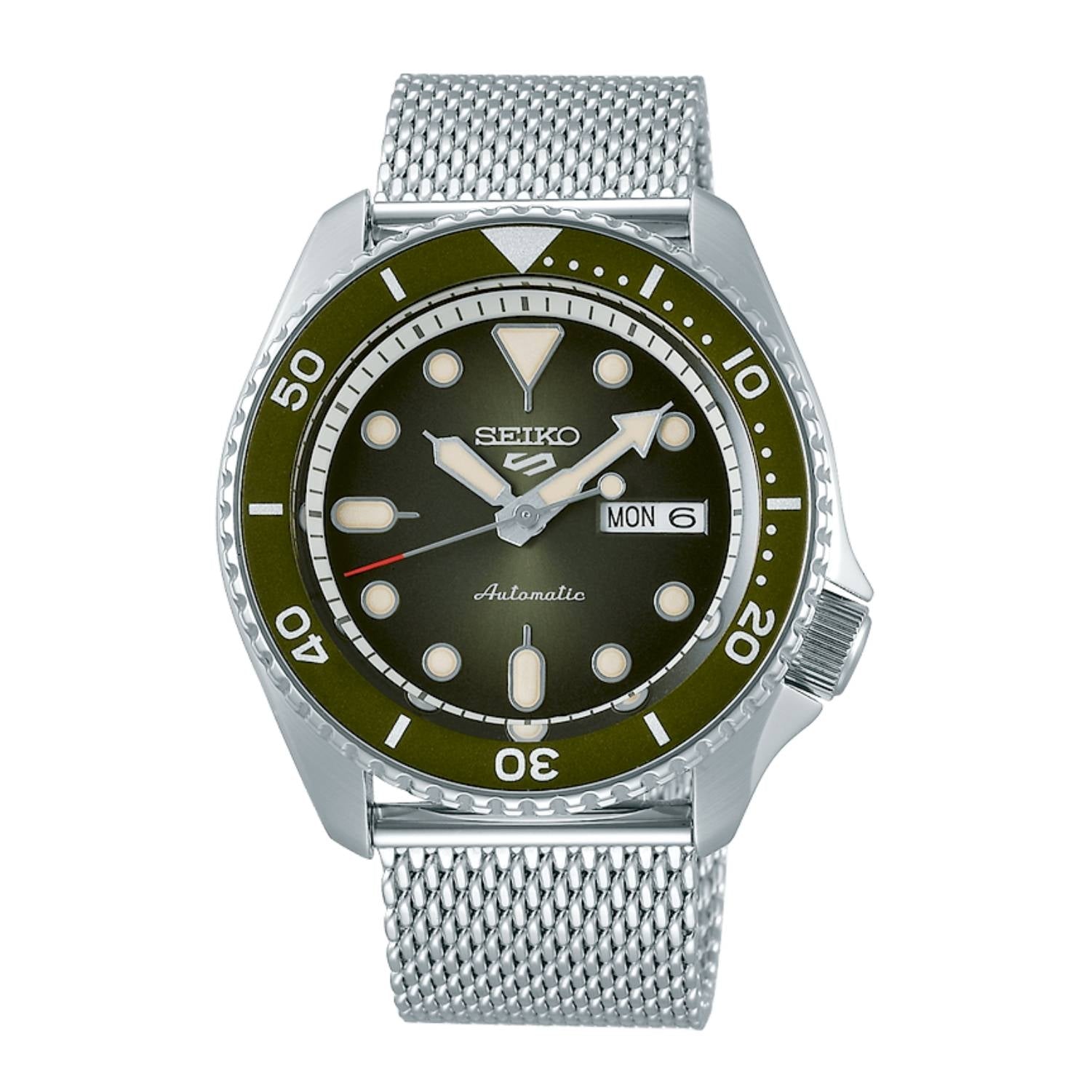 Orologio Uomo Acciaio SEIKO 5 Sport 43 mm Automatico Doppia Data Verde Bianco
