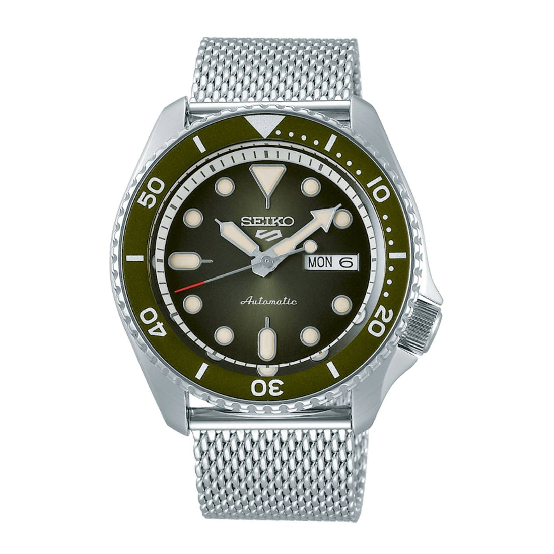 Orologio Uomo Acciaio SEIKO 5 Sport 43 mm Automatico Doppia Data Verde Bianco